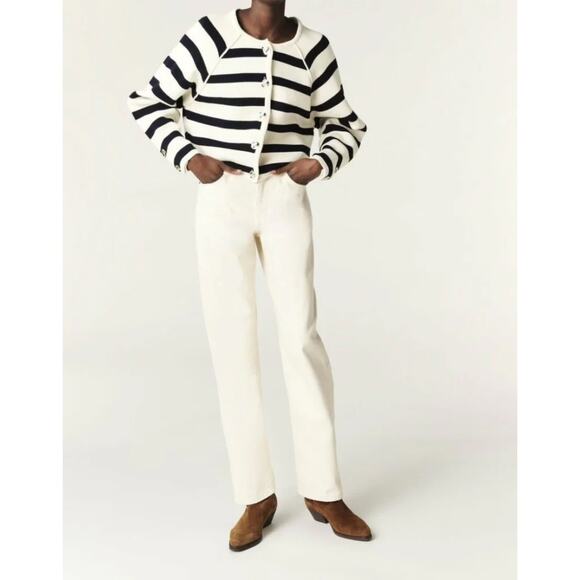 Ba&sh Massimo Lady Cardigan in Ecru Navy Cream Stripe Size 2 / Medium - Picture 4 of 13